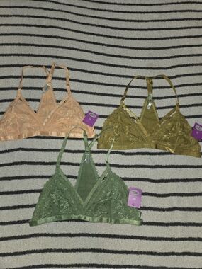 Lace Triangle Bralette - Peach, Olive & Sage (3-Pack)